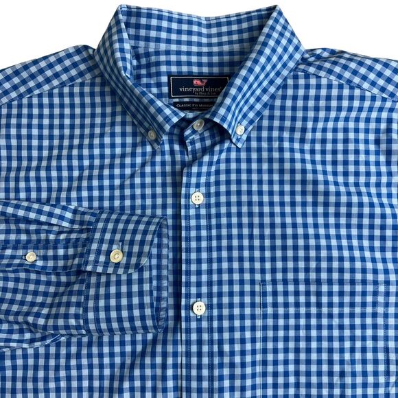 Vineyard Vines Mens Cotton Blue Check Long Sleeve Classic Fit Murray Shirt Large - Picture 1 of 5
